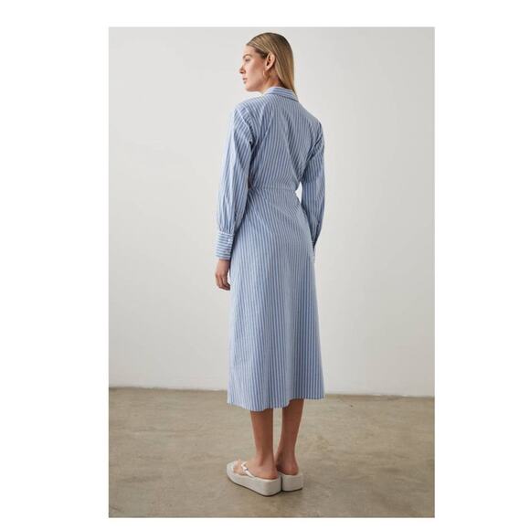 Rails Holly Long Sleeve Shirt Dress in Lucia Blue White Stripe Midi Cotton Sz M - Picture 9 of 9